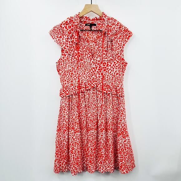 Maje Rutti Ruffled Leopard-Print Mini Dress in Red Orange Size Small - Picture 3 of 13